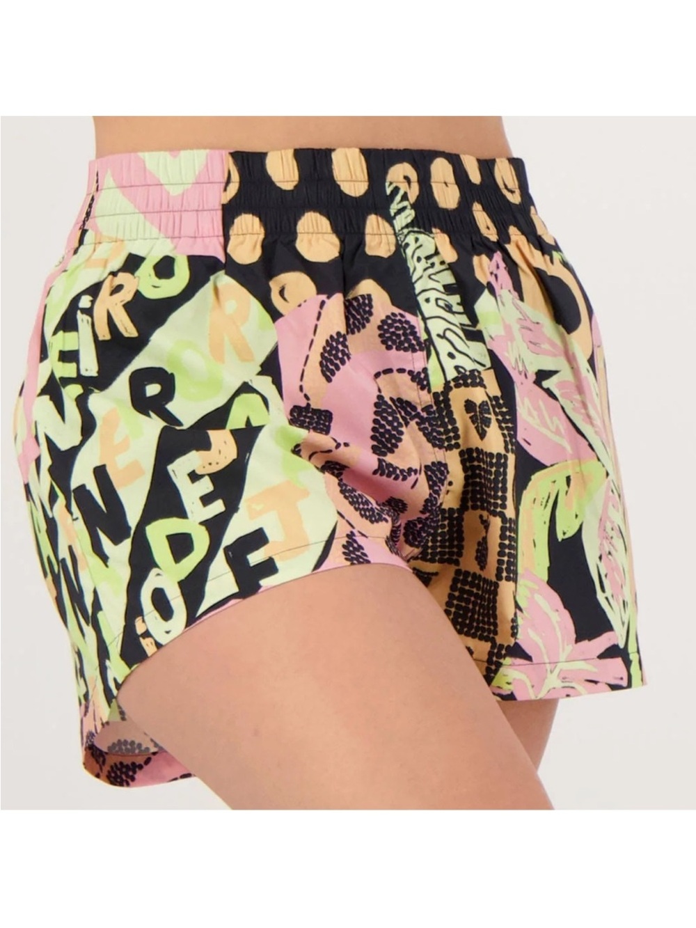 adidas+ Farm Rio Neon Multi Print Athletic Shorts. Black, Pink, Peach & Green